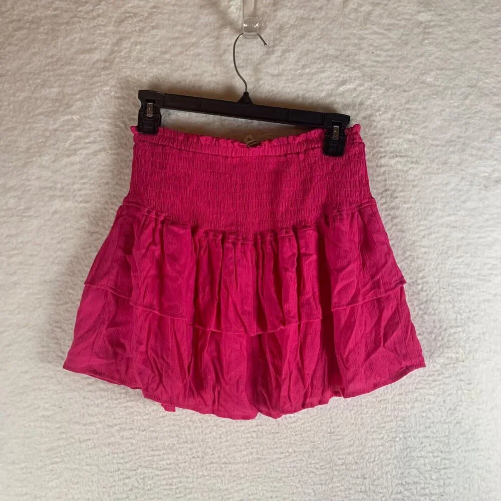 Miken Junior's Smocked Tiered Ruffled Skirt Pink Pullover Swim Cover‎ Up Size M